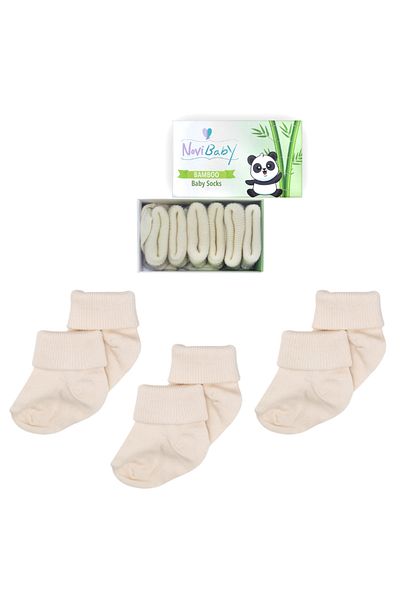 Novibaby 3 Pack Bamboo Newborn Baby Socks I Ecru Ecru Baby Girl Boy Socks