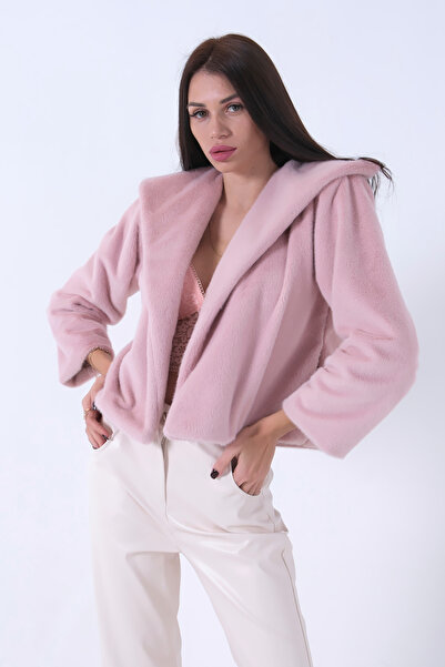 Feminist Peluş Şal Yaka Kapamasız Ceket Pudra 0105139