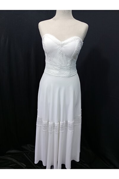 Butik Fatma Deniz beyaz fistolu elbise