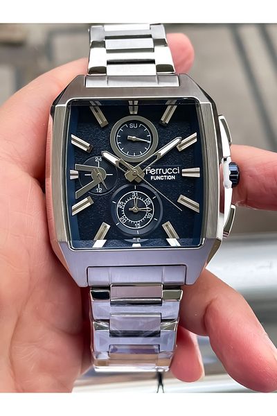 Ferrucci ALL FUNCTIONS ACTIVE Steel Case Steel Band Men's Wrist Watch with Bracelet gift