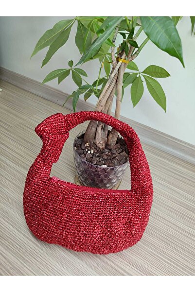 ALTINER METALİK KAĞIT İPTEN KIRMIZI ABİYE BAGET ÇANTA