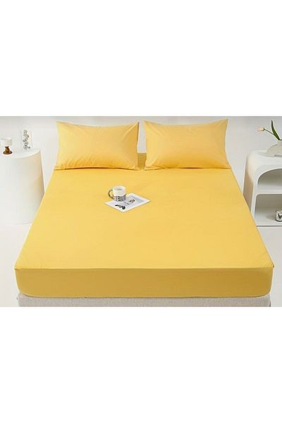 Totem Ranforce Cotton Yellow Elastic Sheet Set with Pillowcase