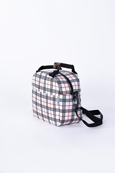 ALTINPAMUK Thermal Bag Thermal Insulated Waterproof Food Carry Lunch Bag with Strap White Plaid