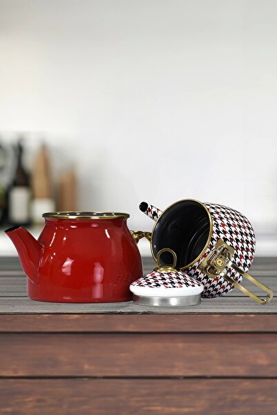 PR HOME Forte Red Gold Enamel Teapot Model