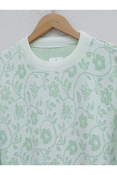 Modamorfo Floral Print Round Neck Knitwear Tunic -A.Green