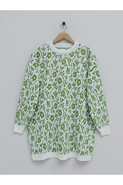 Modamorfo Green Floral Print Round Knitwear Tunic