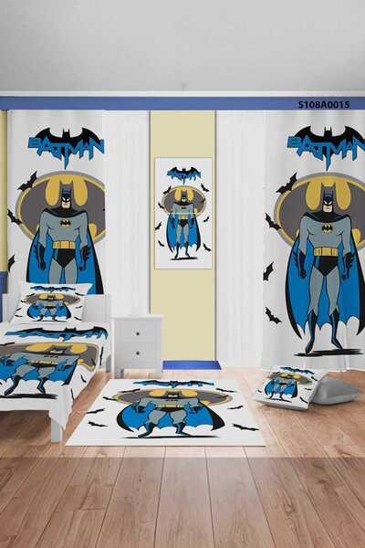 A2ZTR Batman Desenli Yatak Örtüsü, Perde Çift Taraf, Yastık, Kırlent Kılıfı , Halı Ve Tablo