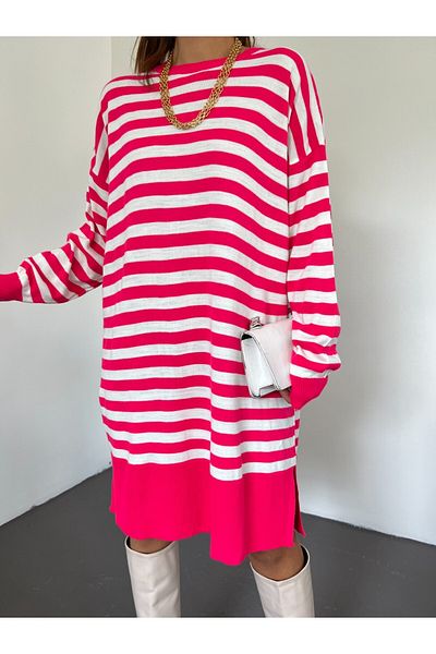 Modamorfo Στρογγυλή λαιμόκοψη Hijab Casual Knitwear Tunic -ροζ