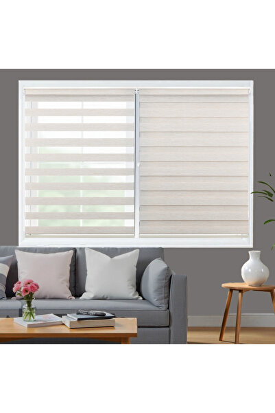 BLINDX Açık Bej Bambu Stor Zebra Perde Balkon Perdesi, Oturma Odası Perdesi (...