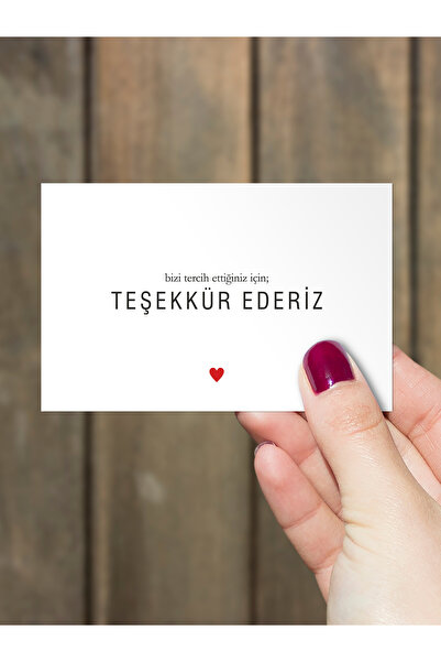 BuseDesign Teşekkür Kartı 50 Adet Tek Yön 8x5 Cm Lüks Mat Kuşe