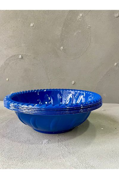 Meyofficial Navy Blue Plastic Salad Bowl - 22 Cm, 6 Pieces, Picnic and Birthday Party