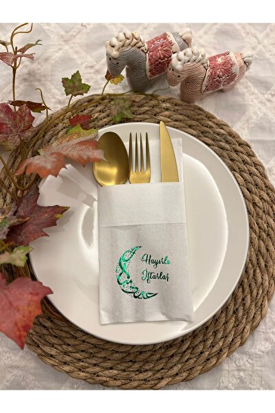 kidspartim مجموعة من 12 منديلًا ورقيًا باللون الأبيض منقوشًا باللون الأخضر