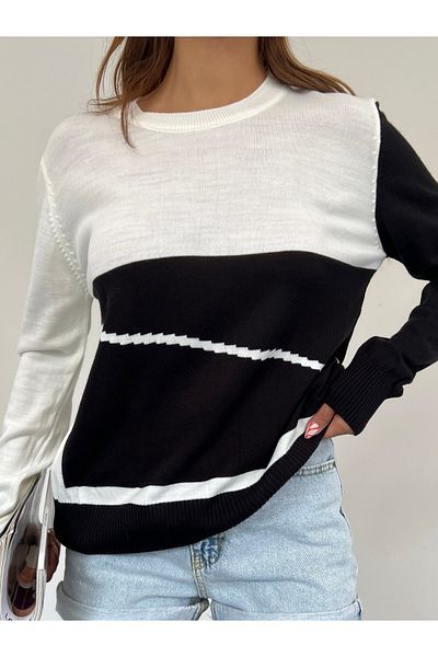 Modamorfo Sweter z cienkim dzianinowym dekoltem w serek - czarny