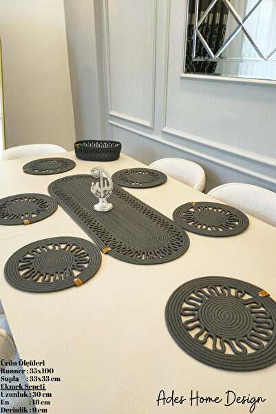 ADES HOME DESİGN Από γιούτα, Αμερικάνικο σερβίτσιο, 6 σουπλά, 1 καλάθι ψωμιού, 1 δρομέας, σουπλά, σετ σουπλά, παρουσίαση lux