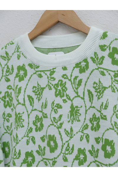 Modamorfo Green Floral Print Round Knitwear Tunic