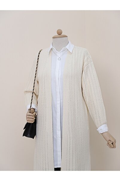 Modamorfo Hasított kötött mintás hosszú kardigán -krém