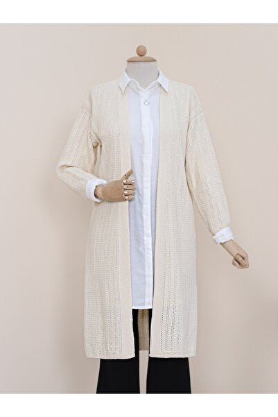 Modamorfo Hasított kötött mintás hosszú kardigán -krém