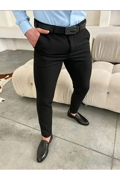 ElitWear Ιταλικό κομμένο μαύρο λινό παντελόνι