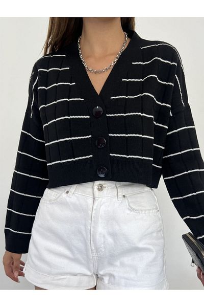 Modamorfo Large Buttoned Knitwear Cardigan - Black
