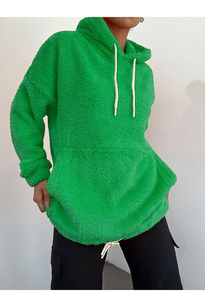 Modamorfo Plüsch-Sweatshirt mit Kängurutasche und Kapuze zum Schnüren