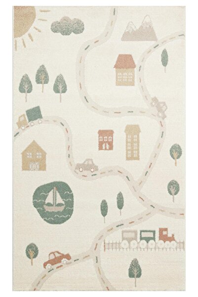 Eko Halı PICCOLO PCL 07 CREAM MULTY  Pastel Renkli Hav ve Toz Vermeyen Çocuk ...