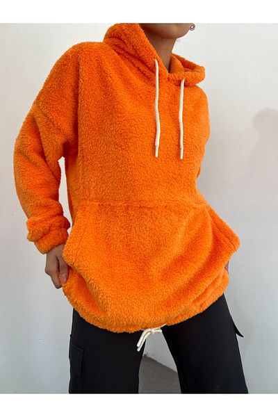 Modamorfo Plüsch-Sweatshirt mit Kängurutasche und Kapuze zum Schnüren