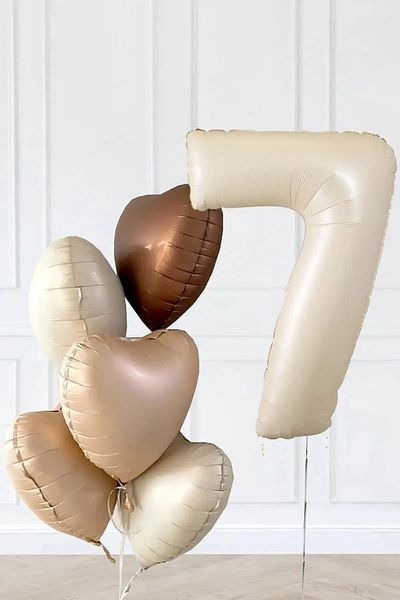 Konsept Sepeti Σετ αλυσίδας με μπαλόνι γενεθλίων 7 ετών Retro Beige Age Bubble Latte Beige Coffee Heart Retro Birthday Age Balloon