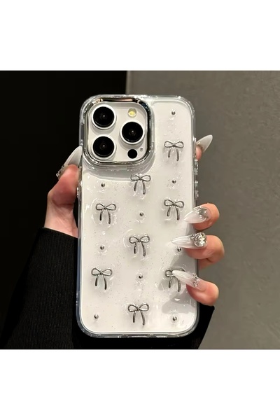 MİRAZ TASARIM IPHONE 15 PROMAX 3D FİYONK DEKORLU EPOKSİ MODEL ŞEFFAF KILIF