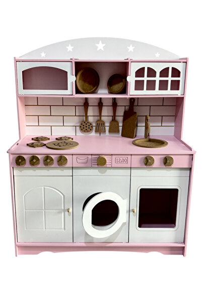 Buradadavar Hobi Ahşap Ahşap Büyük Boy Çocuklar İçin Eğlenceli Oyuncak Mutfak Seti