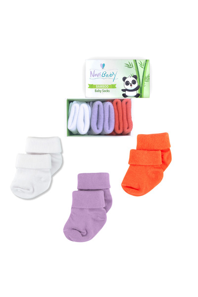 Novibaby عبوة من 3 جوارب للأطفال حديثي الولادة من الخيزران I Purple Orange I ...