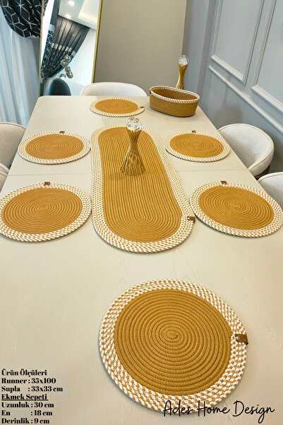 ADES HOME DESİGN Jüt,Amerikan Servis Takımı, 6 Supla, 1  Ekmek Sepeti, 1 Runn...