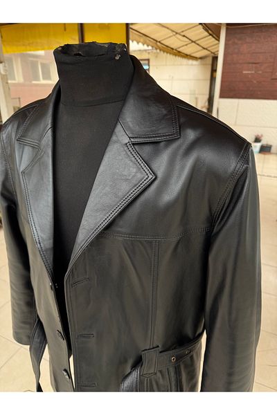Şahan Deri Denizli Black Men's Genuine Leather Trench Coat