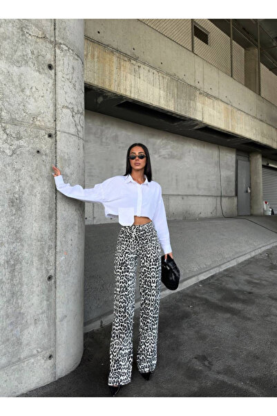 Bak'ap White Leopard Palazzo Jeans Jean Wide Leg Leopard Pants