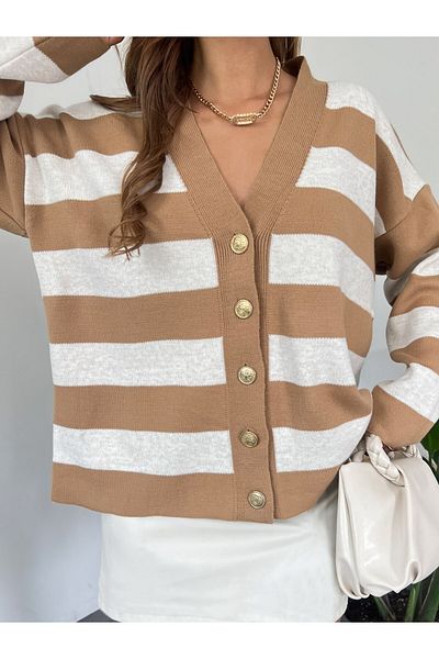Modamorfo Araboy Mink Knitwear Cardigan - Thick Striped