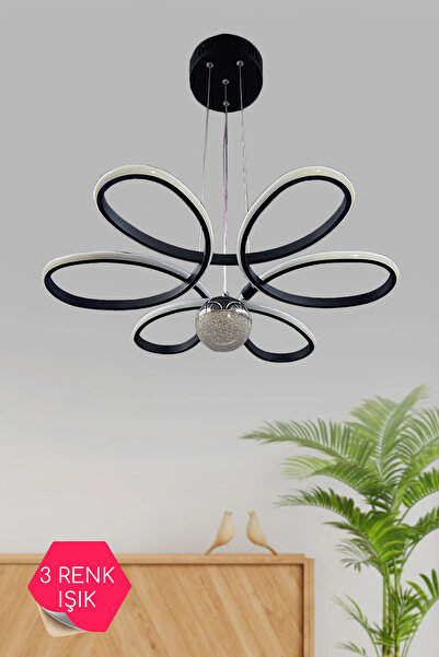 asva aydınlatma Siyah Papatya Modern Sarkıt Toplu 3 Renk Işıklı Led Avize