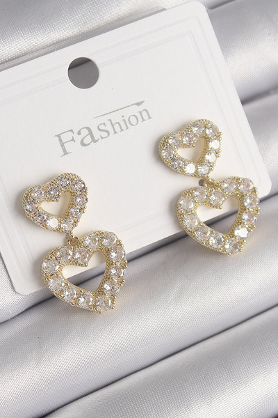 Epilons Brass Gold Color Zircon Stone Dangle Heart Model Women's Earrings - T...