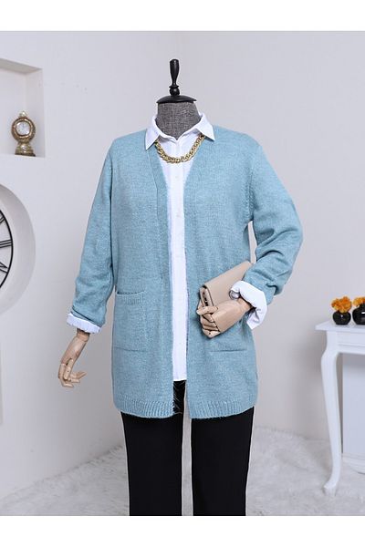 Modamorfo Soft Knitwear Cardigan with Double Pockets -Mint