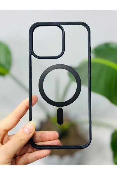 Go Aksesuar iPhone 16 Promax Black Edge Transparent Case with Magsafe Feature