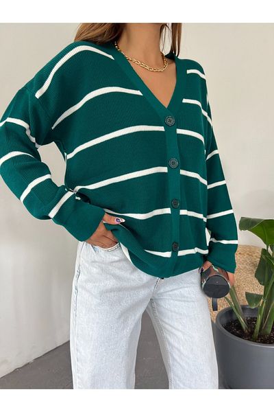 Modamorfo Striped Buttoned Cardigan