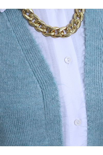 Modamorfo Soft Knitwear Cardigan with Double Pockets -Mint