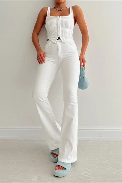 LİMABEL Tatya White Spanish High Waist Colorfast Jeans