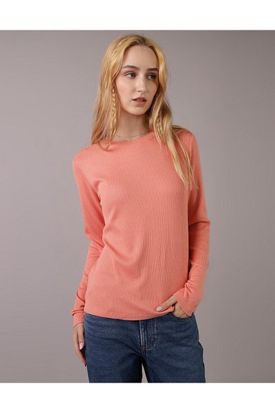AMERICAN EAGLE تي شيرت AE Plush بأكمام طويلة ورقبة دائرية
