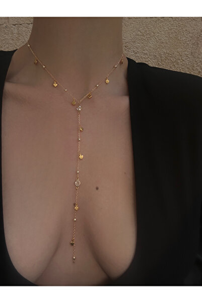 pop up store 14k Altın Kaplama Kalp Detay Uzun Kolye