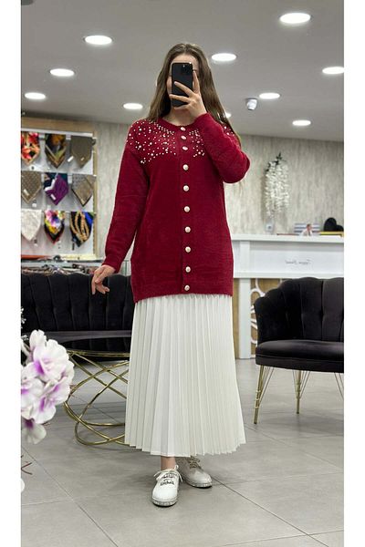 Nefise Angora Pearl Long Jacket