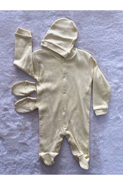 Seçkin Baby Jacquard Triple Jumpsuit Set with Booties