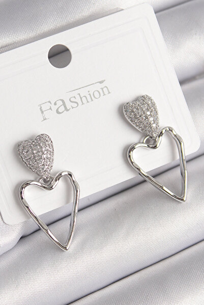 Epilons Brass Silver Color Zircon Stone Heart Model Women's Earrings - Tj-Bkp...
