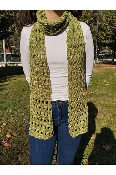 yaso shop Yeşil Tığ işi atkı dantel desenli kadın atkı şal