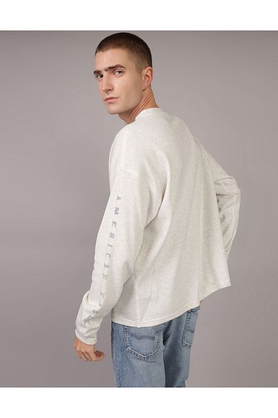 AMERICAN EAGLE AE Long-Sleeve Oversized Elevated Graphic Thermal T-Shirt