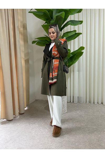 Aselim Hijap Moda Σετ μπουφάν και παντελόνι με πράσινη μαλακή ζώνη σουέτ