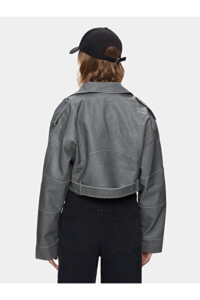 Ltb Pale Effect Cuban Collar Zippered Gray Jacket